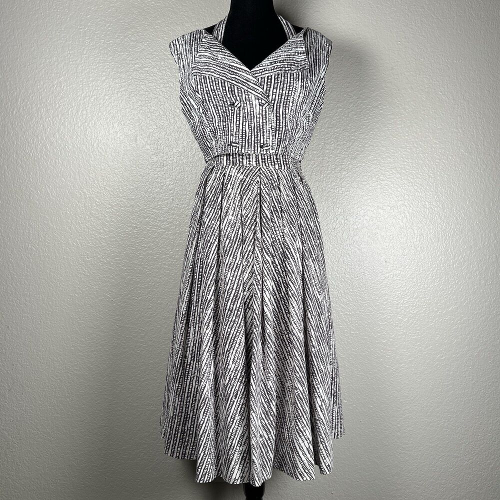 Vintage 1950s Sz 2P Black & White Full Skirt Halter Party Dress Rockabilly+Vest - Picture 7 of 12